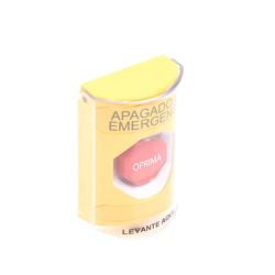 Botón de Apagado de Emergencia, Texto en Español, Tapa Protectora de Policarbonato Súper Resistente, Restablecimiento con Llave