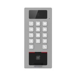Lector Biometrico con Teclado para Exterior Antivandálico IP65 & IK09 con función de Videoportero Multiapartamento /  Huella, Tarjeta, Código QR, PIN o App HikConnect  / Cámara 2 MP compatible con NVRs / Soporta biom