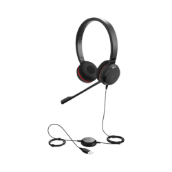Jabra Evolve 30 Duo con conexión USB / 3.5mm, micrófono con cancelación de ruido y controlador en el cable con botones e indicadores LED (5399-829-309)