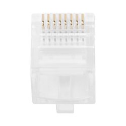 Bote con 100 Plugs Pass through RJ45 Cat5e sin blindaje, chapado de oro a 30 micras para durabilidad extrema