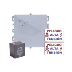 KIT de Energizador de 12,000Volts-.9JOULES/2500 mts lineales de proteccion/Activado por Atenuación de voltaje,Corte de línea o Aterrizamiento de la línea/Integración a panel de Alarma.