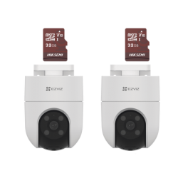 Kit de Camaras WiFi, Incluye 2 Piezas CS-H8C y 2 Piezas HS-TF-E1/32G / Audio de Dos Vías / Detección de Movimiento /  Luz Estroboscópica / Sirena  /  Uso en Exterior con Protección